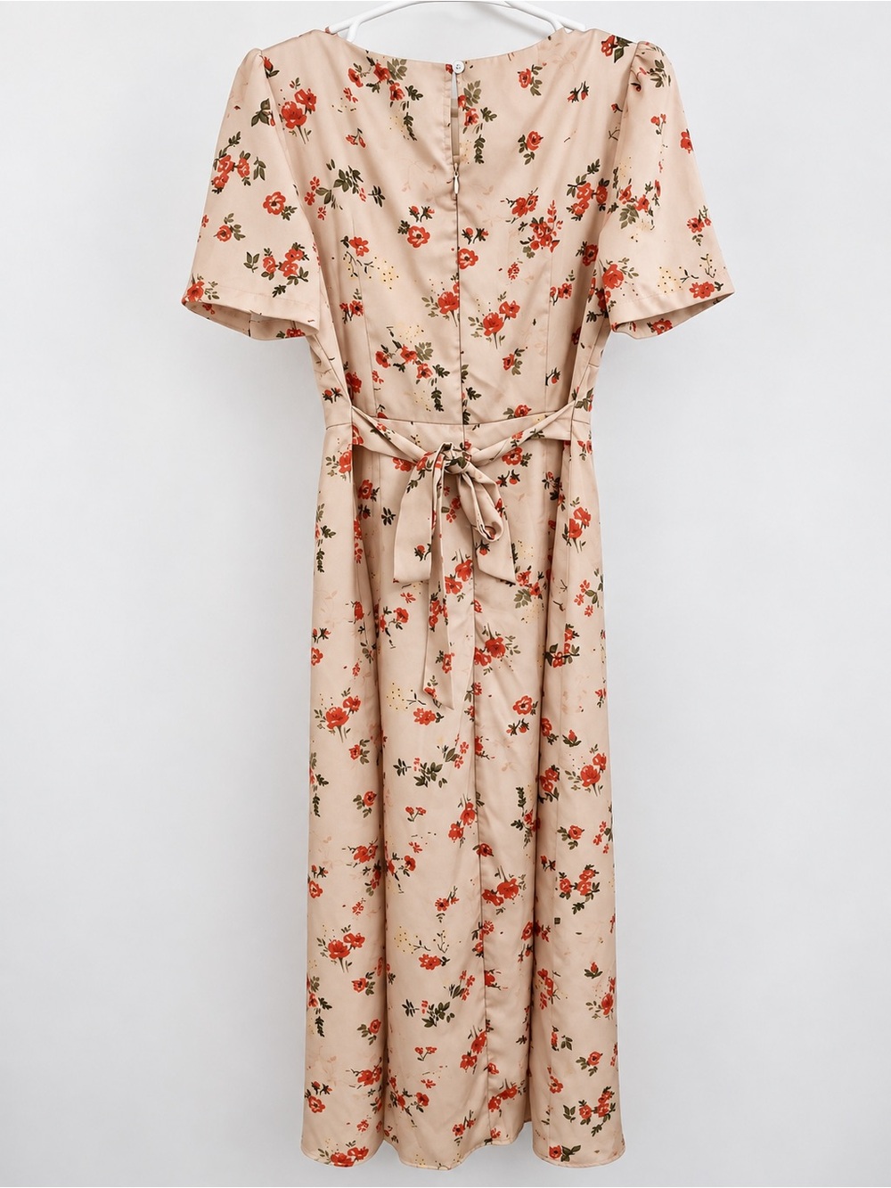 RIHOAS Size M Blush Floral Midi Dress Tie Back Romantic Cottagecore